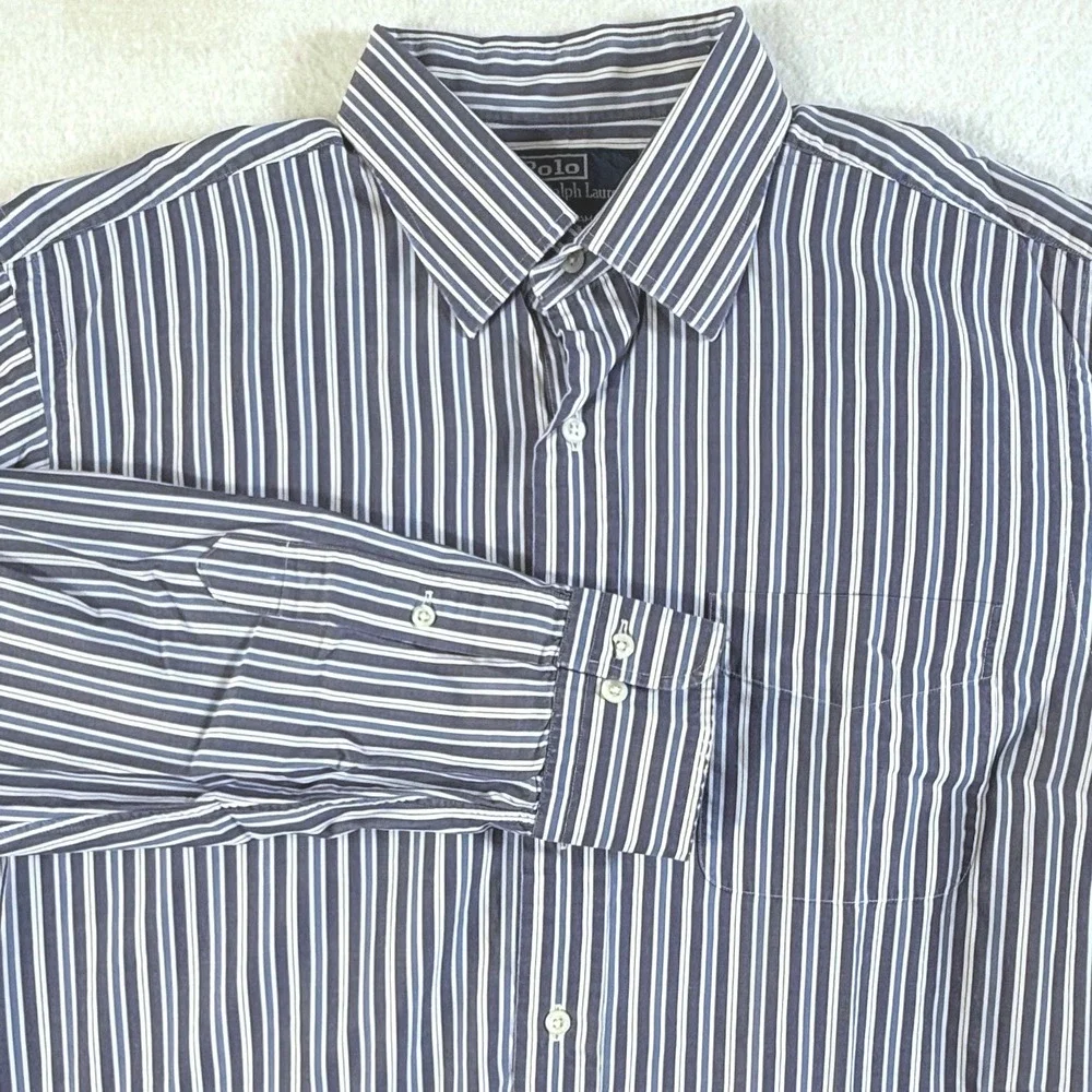 Polo Ralph Lauren Button Down Mens 16.5 34/35 Curham Striped Blues